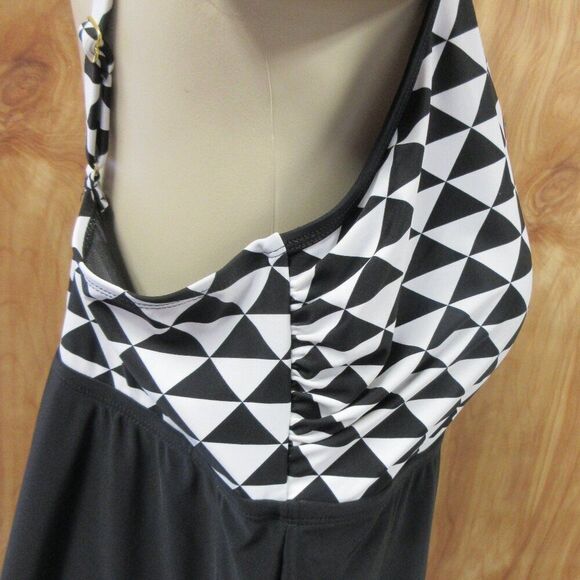 SWIMSUITS FOR ALL Macrame High Neck Swimdress Size 22 Black White Geometric NWT - Picture 7 of 14